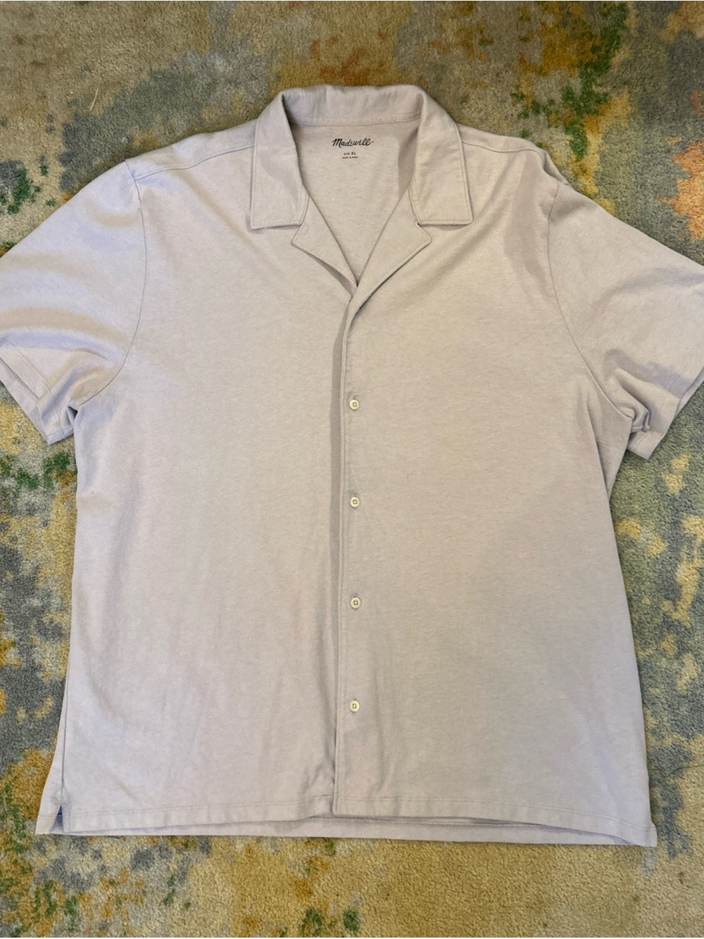 Madewell Men's Short-Sleeve Camp Shirt Heavy Cotton in Light Lavender Size XL